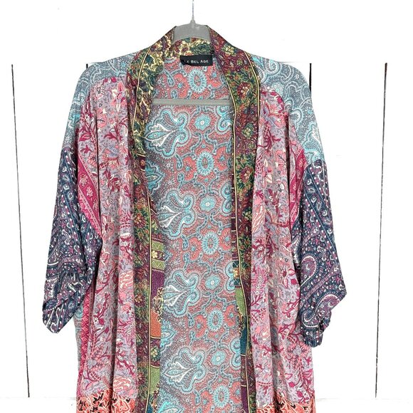 Tops - Floral Paisley cardigan silk kimono cover up
